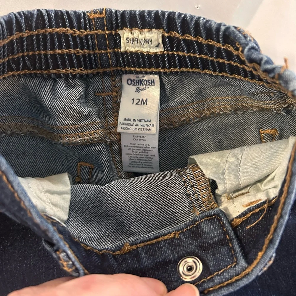 EUC OshKosh B'gosh Baby Girls Skinny‎ Jeans Dark Wash Blue Denim Size 12M